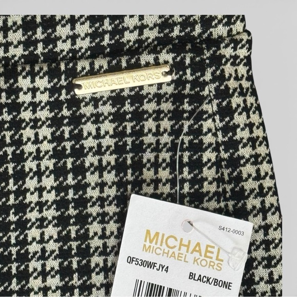Michael Michael Kors Houndstooth Flare Pull-On Pants Stretchy L Black White NWT - Picture 6 of 9